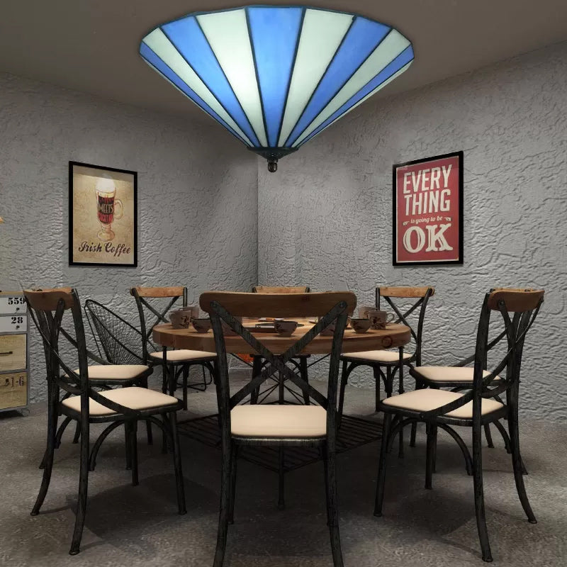 Tiffany-Style Cone Flush Mount Ceiling Light In Blue/White For Bedroom Blue-White / 12’