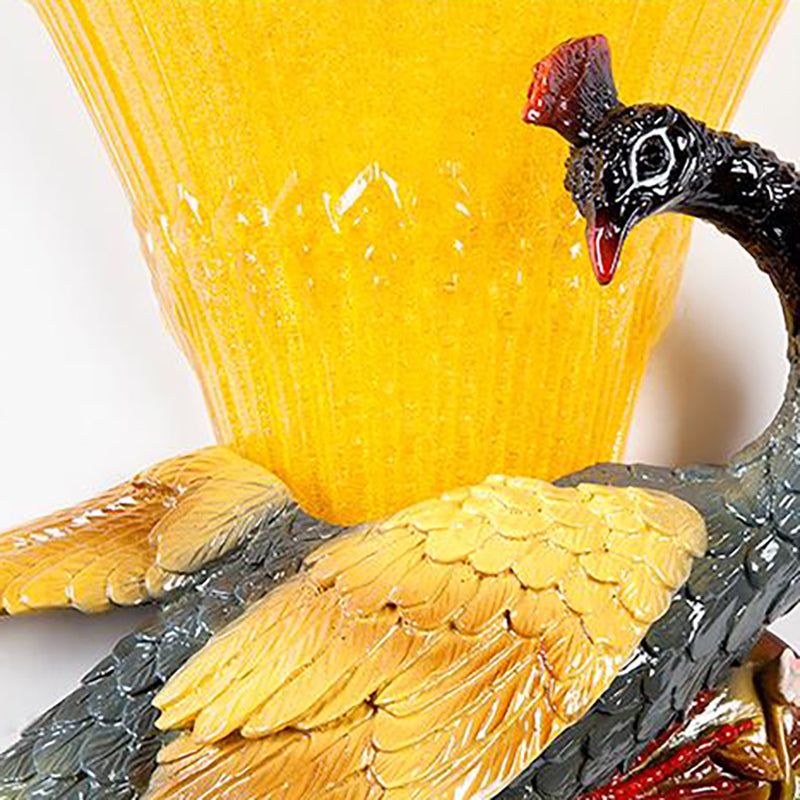 Modern Scalloped Wall Mount Yellow Glass Lamp With Peacock Design For Bedroom - Left/Right Option