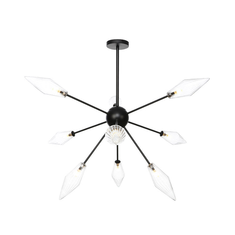 Mid-Century Diamond Shade Chandelier - Amber/Clear Ribbed Glass 9/12/15 Lights Living Room Pendant