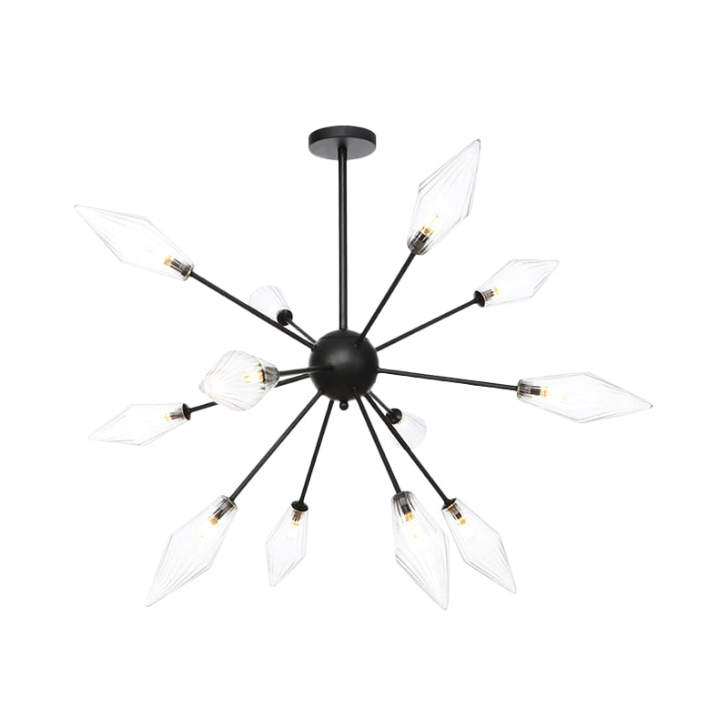 Mid-Century Diamond Shade Chandelier - Amber/Clear Ribbed Glass 9/12/15 Lights Living Room Pendant