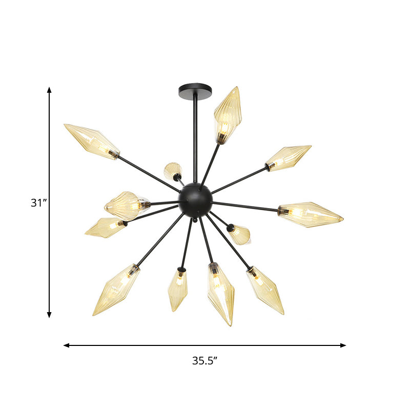 Mid-Century Diamond Shade Chandelier - Amber/Clear Ribbed Glass 9/12/15 Lights Living Room Pendant
