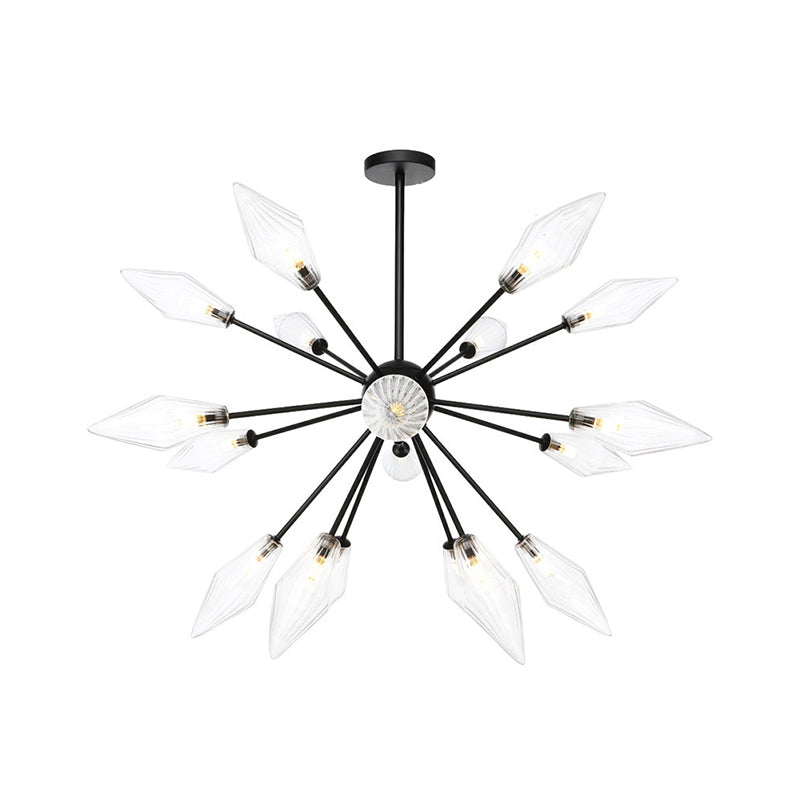 Mid-Century Diamond Shade Chandelier - Amber/Clear Ribbed Glass 9/12/15 Lights Living Room Pendant