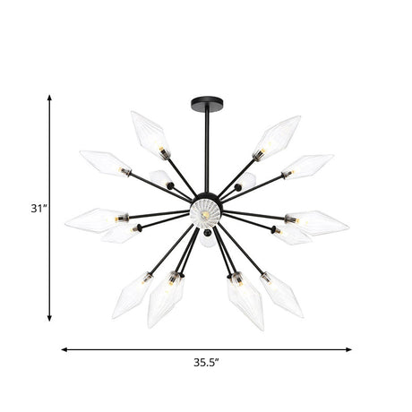 Mid-Century Diamond Shade Chandelier Light Fixture With Ribbed Glass (9/12/15 Lights) - Living Room