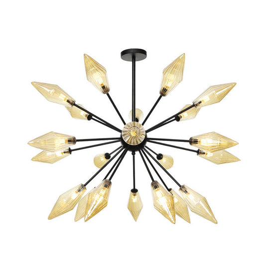 Mid-Century Diamond Shade Chandelier - Amber/Clear Ribbed Glass 9/12/15 Lights Living Room Pendant