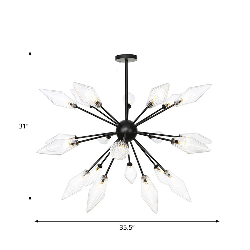 Mid-Century Diamond Shade Chandelier - Amber/Clear Ribbed Glass 9/12/15 Lights Living Room Pendant