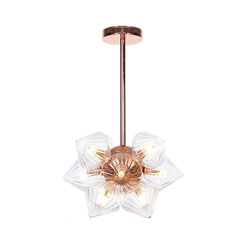 Stylish Farmhouse Chandelier Lamp: Diamond Amber/Clear Glass 9/12 Heads Copper/Gold Finish