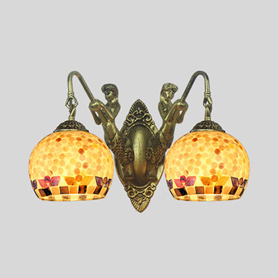 Tiffany Shell Mosaic Wall Mount Light Fixture With Mermaid Decoration - Beige/White-Yellow/Blue