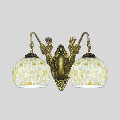 Tiffany Shell Mosaic Wall Mount Light Fixture With Mermaid Decoration - Beige/White-Yellow/Blue