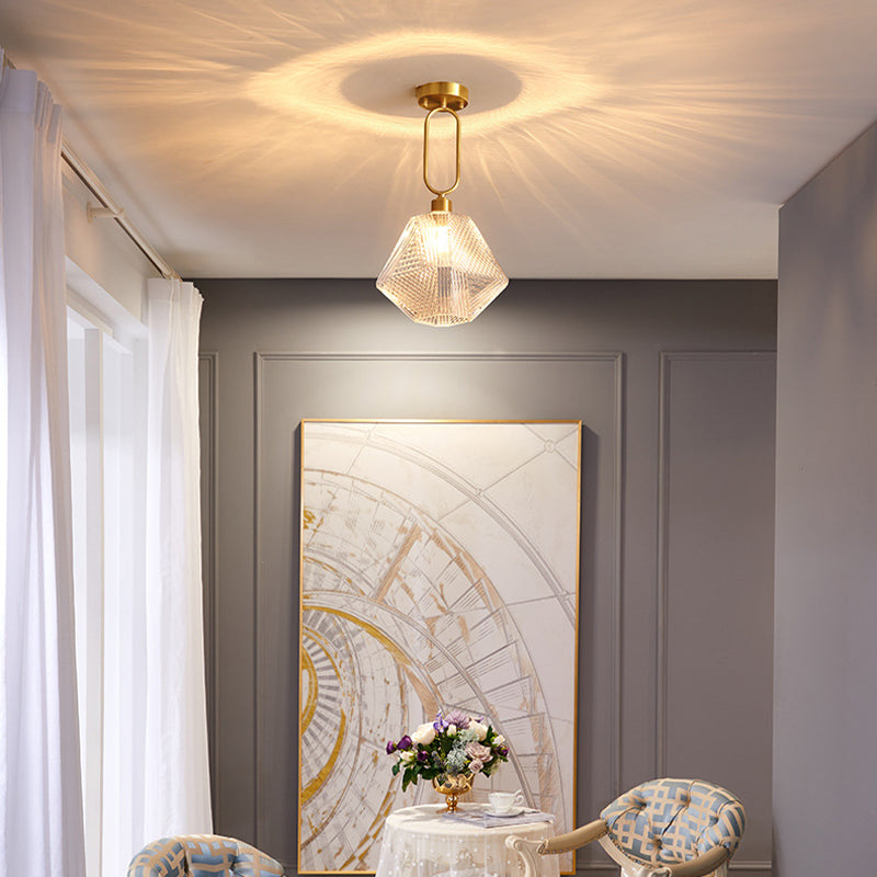 Minimalist Hexagonal Semi Flush Ceiling Lamp Kit With Clear Prismatic Glass Bulb