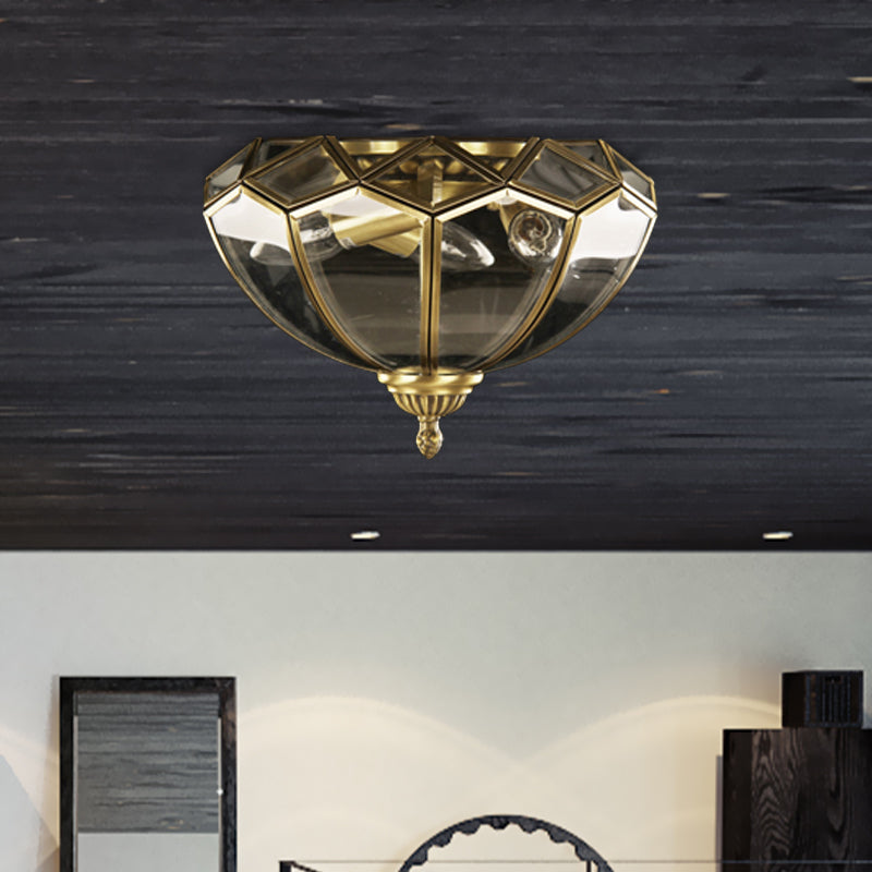Traditional Basket-Shaped Flush Mount Ceiling Light With Clear Beveled Glass - 3 Lights