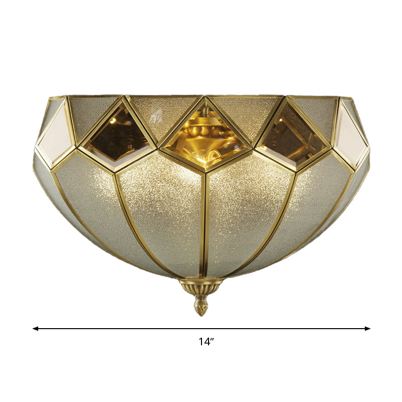 Vintage Brass Dome Flush Light Fixture With Clear Glass For Bedroom - 4 - Light Ceiling Lamp