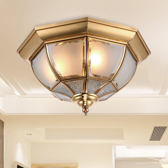 Faceted Clear Glass Dining Room Flush Lamp Traditional Brass Finish Ceiling Lighting - 14’/18’