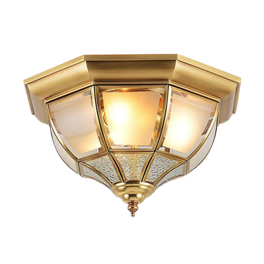 Faceted Clear Glass Dining Room Flush Lamp Traditional Brass Finish Ceiling Lighting - 14’/18’