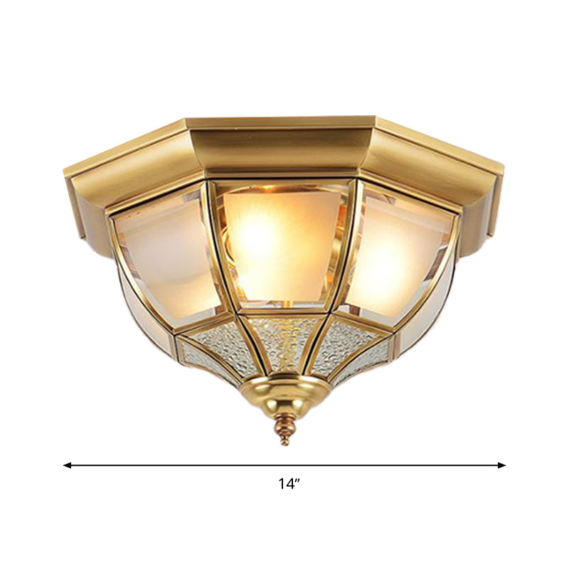 Faceted Clear Glass Dining Room Flush Lamp Traditional Brass Finish Ceiling Lighting - 14’/18’