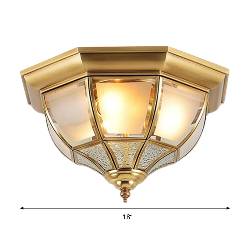 Faceted Clear Glass Dining Room Flush Lamp Traditional Brass Finish Ceiling Lighting - 14’/18’