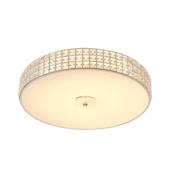 Minimalist Silver K9 Crystal Drum Flush Mount Led Ceiling Light - Perfect For Bedroom