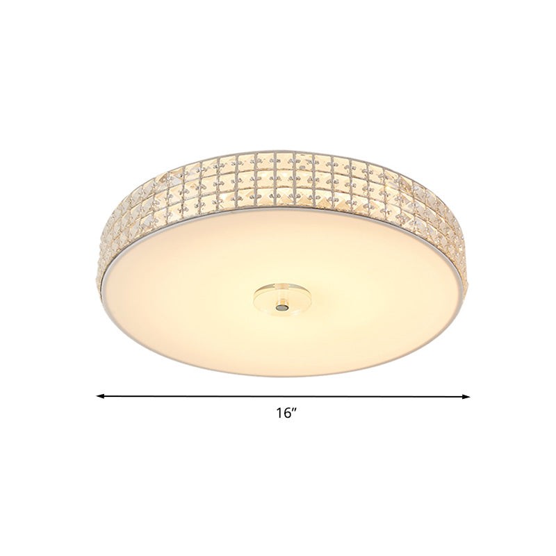 Minimalist Silver K9 Crystal Drum Flush Mount Led Ceiling Light - Perfect For Bedroom 12/16/19.5