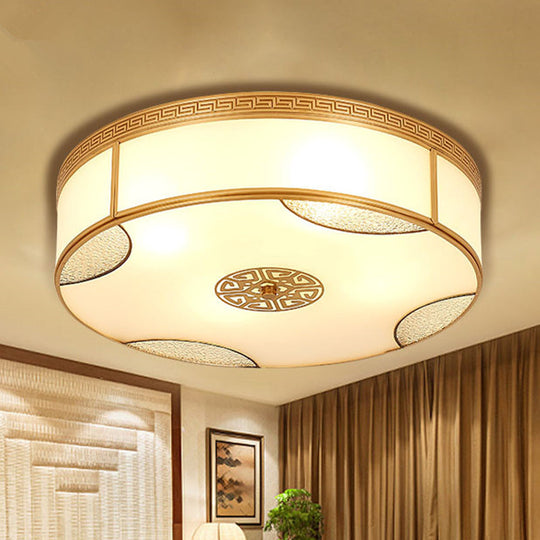 Chinese Style Drum Ceiling Light - 14/18/21.5 W 3/4/6-Light Matte White Glass Brass Flushmount