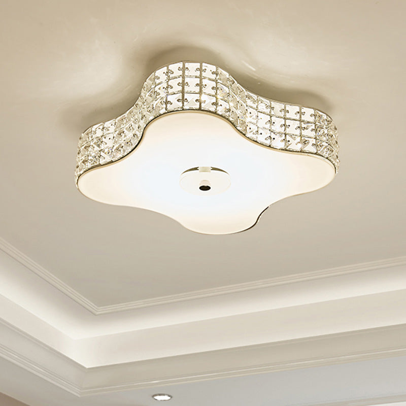 Simple Silver Flush Mount Led Ceiling Light With K9 Crystal For Starfish Bedroom - Available In 3
