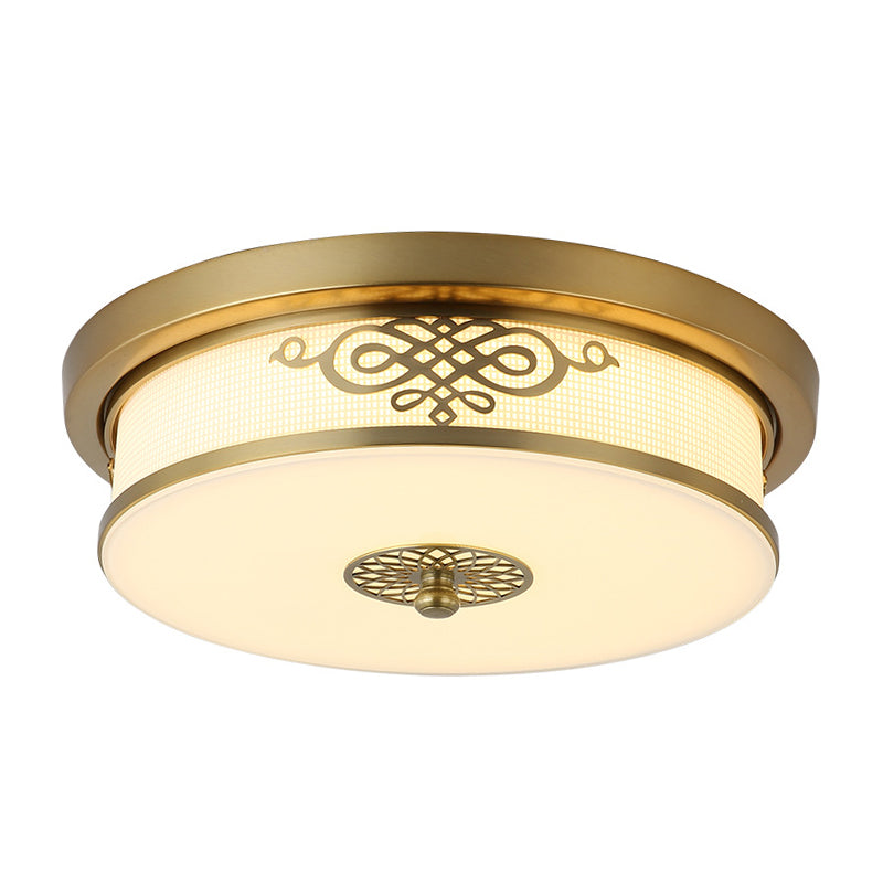 Led Ceiling Light With Brass Finish - Traditional Metallic Round Flushmount In Multiple Sizes