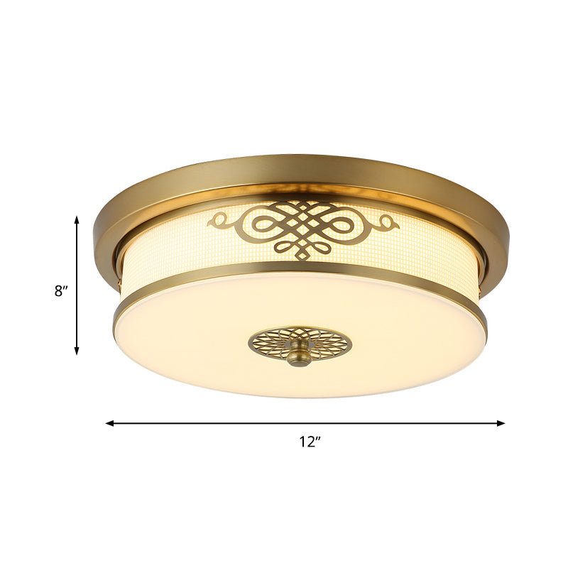 Led Ceiling Light With Brass Finish - Traditional Metallic Round Flushmount In Multiple Sizes