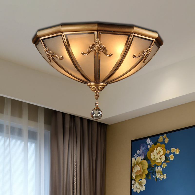 Traditional Brass Flush Mount Lighting With Frosted Glass Shade - 14/18 Wide 4 Lights Ideal For