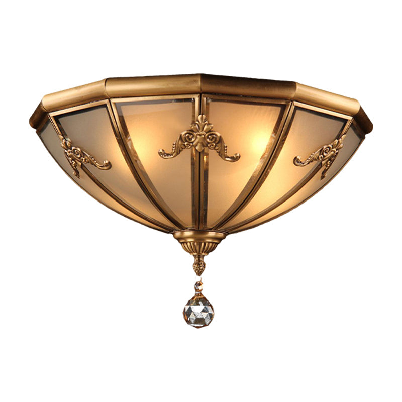 Traditional Brass Flush Mount Lighting With Frosted Glass Shade - 14’/18’ Wide 4 Lights Ideal
