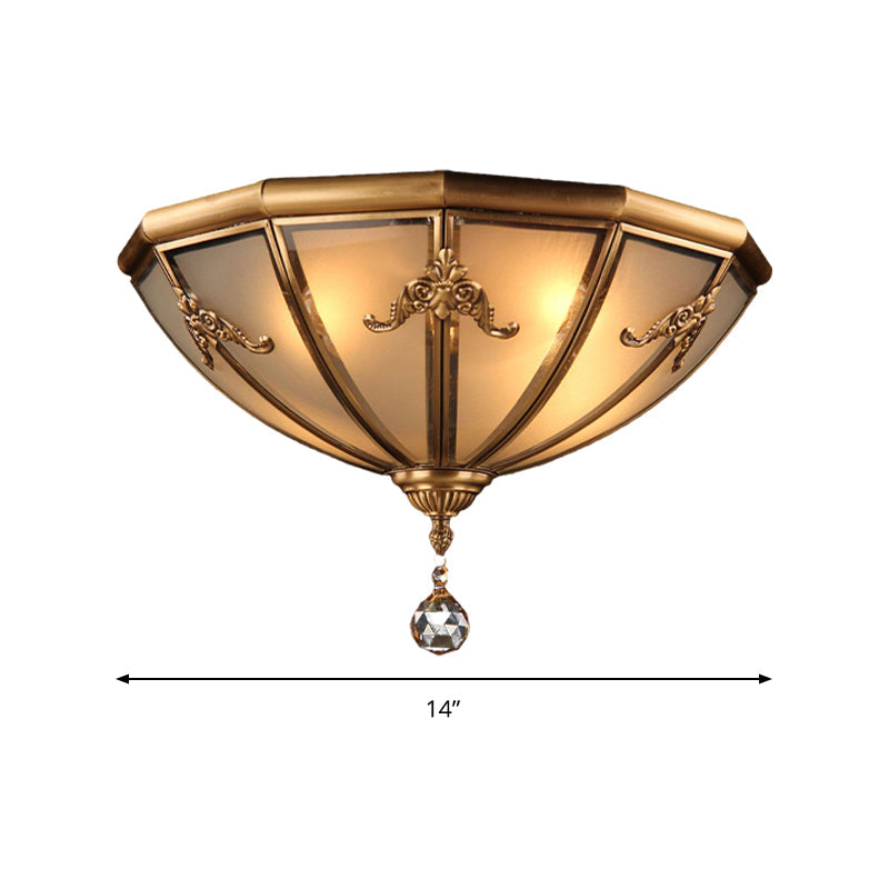 Traditional Brass Flush Mount Lighting With Frosted Glass Shade - 14/18 Wide 4 Lights Ideal For
