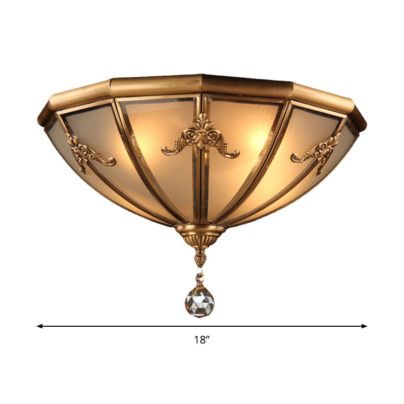 Traditional Brass Flush Mount Lighting With Frosted Glass Shade - 14/18 Wide 4 Lights Ideal For