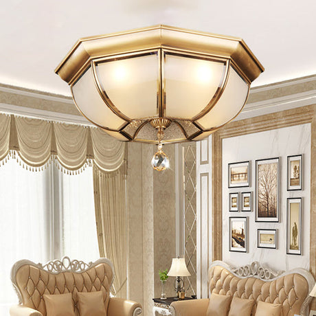 Frosted Glass Ceiling Light - Traditional 3/4 Lights Brass 14/18 Living Room Flush Lamp / 14