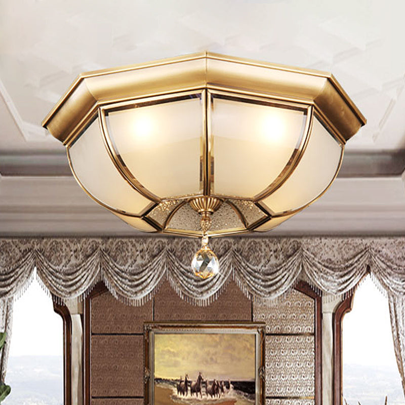 Frosted Glass Ceiling Light - Traditional 3/4 Lights Brass 14’/18’ Living Room Flush Lamp