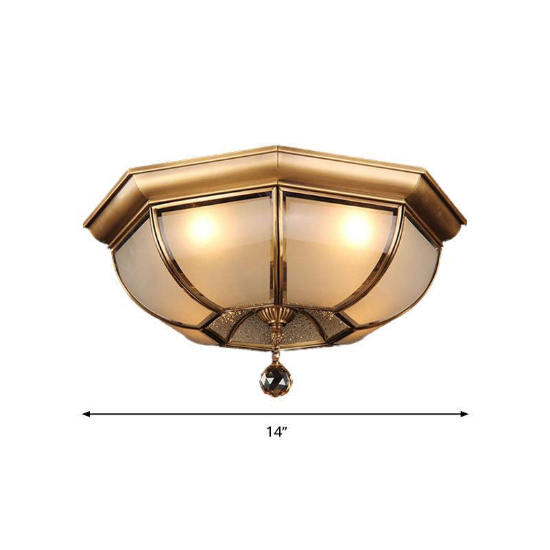 Frosted Glass Ceiling Light - Traditional 3/4 Lights Brass 14/18 Living Room Flush Lamp