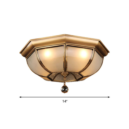 Frosted Glass Ceiling Light - Traditional 3/4 Lights Brass 14’/18’ Living Room Flush Lamp