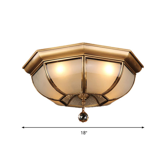 Frosted Glass Ceiling Light - Traditional 3/4 Lights Brass 14/18 Living Room Flush Lamp