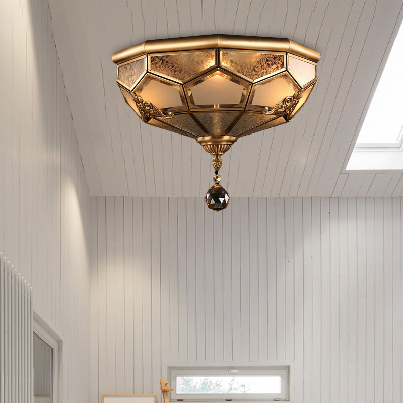 Chinese Style Opal Glass Dome Ceiling Lighting Brass Finish Flush Mount Light For Bedroom - 3/4 -
