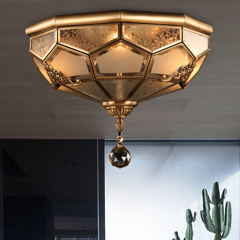 Chinese Style Opal Glass Dome Ceiling Lighting Brass Finish Flush Mount Light For Bedroom - 3/4 -