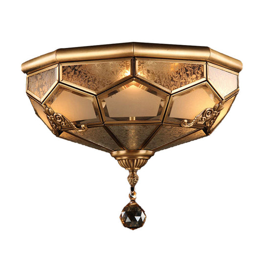 Chinese Style Opal Glass Dome Ceiling Lighting Brass Finish Flush Mount Light For Bedroom -