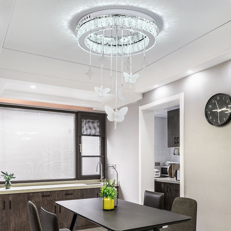 Sleek Nickel Circular Ceiling Light Fixture: Simple Style With K9 Crystal Led Flush Mount