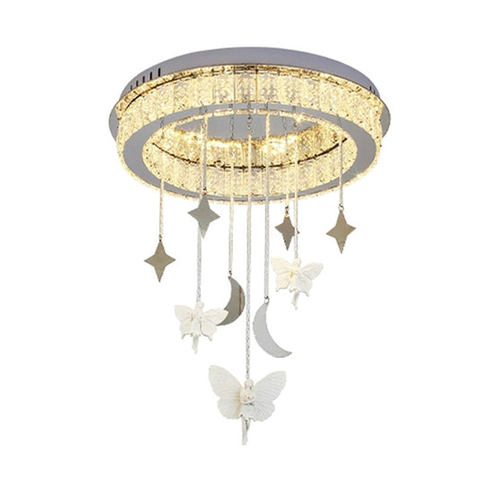 Sleek Nickel Circular Ceiling Light Fixture: Simple Style With K9 Crystal Led Flush Mount