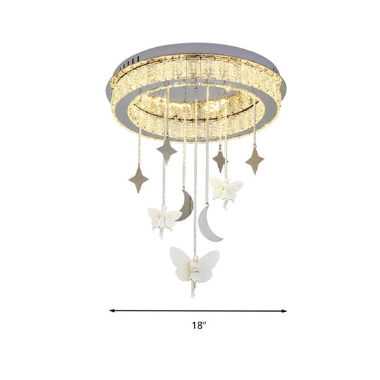 Sleek Nickel Circular Ceiling Light Fixture: Simple Style With K9 Crystal Led Flush Mount