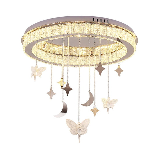 Sleek Nickel Circular Ceiling Light Fixture: Simple Style With K9 Crystal Led Flush Mount