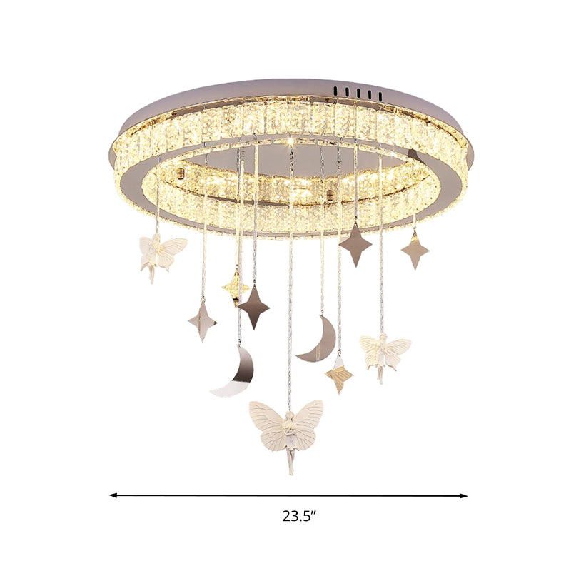Sleek Nickel Circular Ceiling Light Fixture: Simple Style With K9 Crystal Led Flush Mount