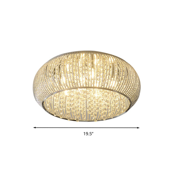 Chrome Drum Crystal Flush Mount Ceiling Light Fixture - Minimalist Design 8 Heads Beaded