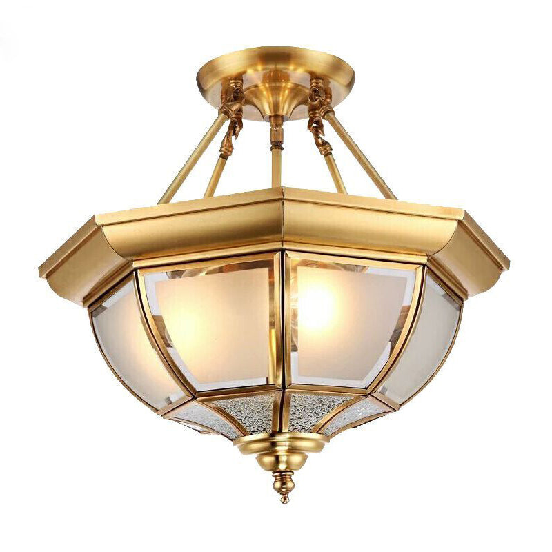 Tapered Opal Glass Semi Mount Light Brass Finish Ceiling Lamp - 14’/18’ W 3/4 Bulbs Traditional