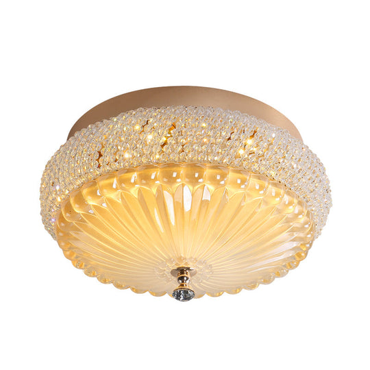 Sleek Crystal Beaded Led Flush Mount Ceiling Lamp - 14/18 Wide White/Warm Light