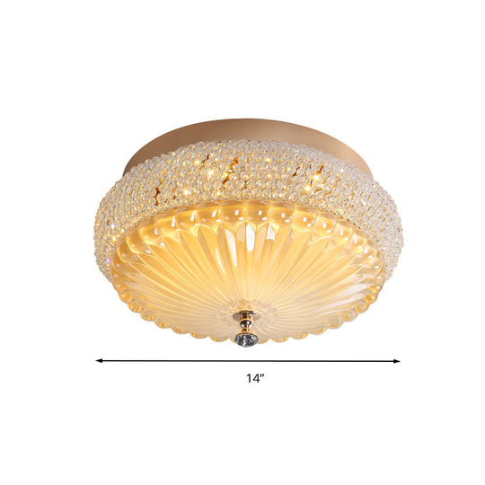 Sleek Crystal Beaded Led Flush Mount Ceiling Lamp - 14/18 Wide White/Warm Light