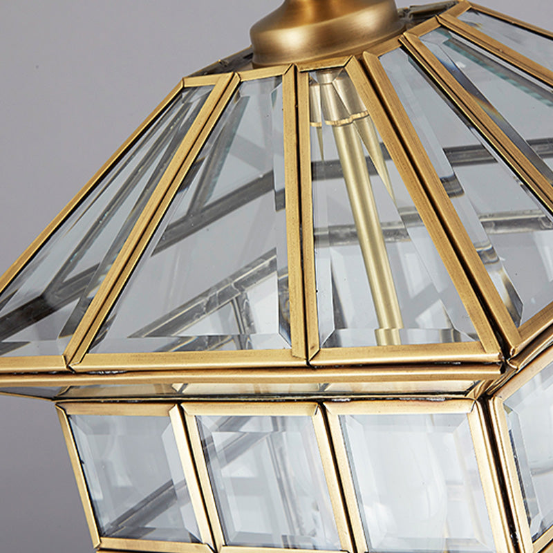 Clear Glass Colonial Yard Chandelier Light - 10/12 W Lantern Pendant Lamp With 3 Bulbs