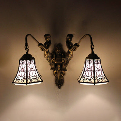 Baroque Glass Sconce Light With Mermaid Decor - 2 Head Wall Fixture In White/Blue/Purple
