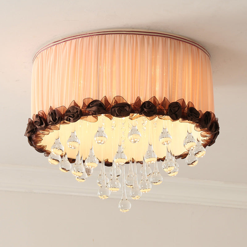 Modern Waterdrop Crystal Led Ceiling Light Fixture - Orange/Pink/Purple Drum Flush Mount Lamp