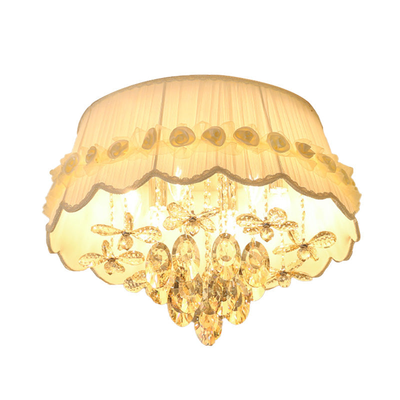 Simple Style White Scalloped Flush Mount Light With Crystal Drops (6/8 Heads)